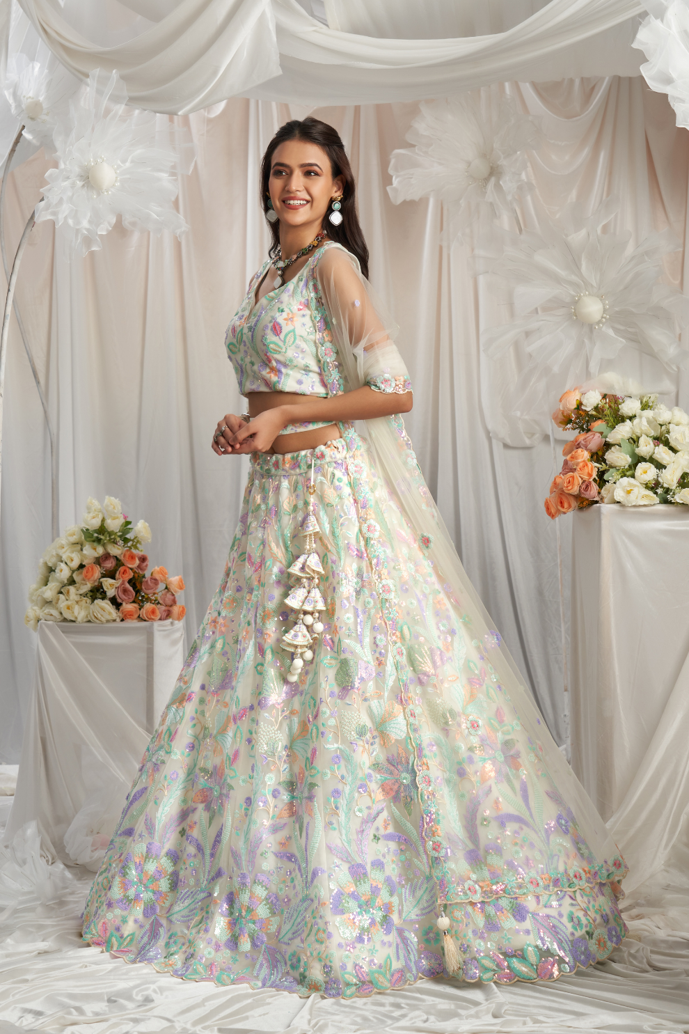 Graceful Net Semi-Stitched Lehenga Choli With Sequin Detailing