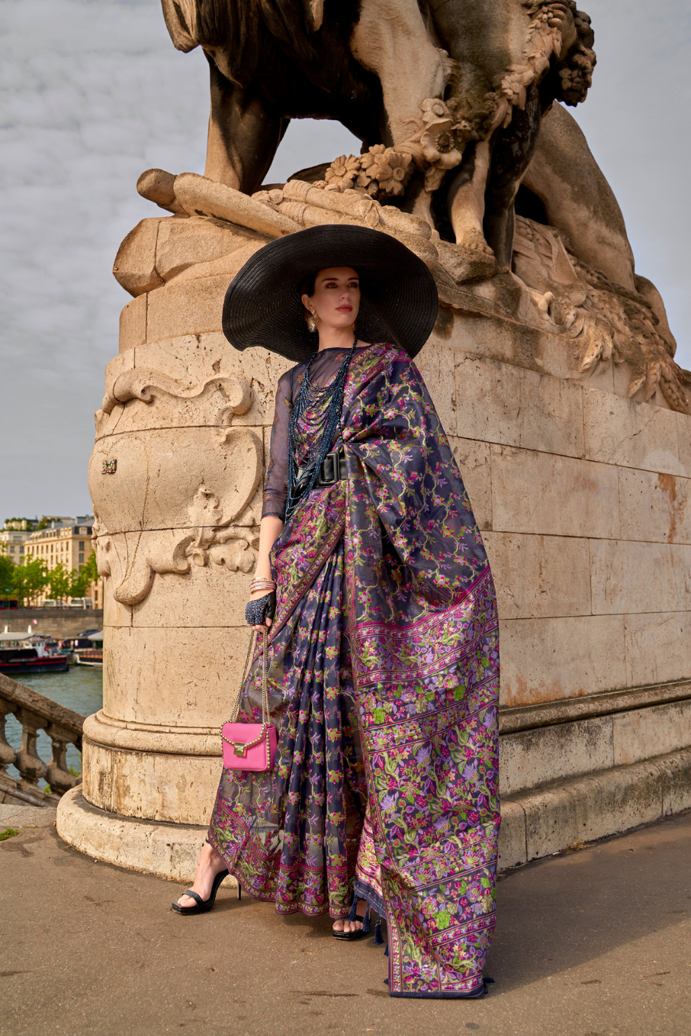 Organza Parsi Handloom Weaving Silk Saree with Delicate Heritage Detailing