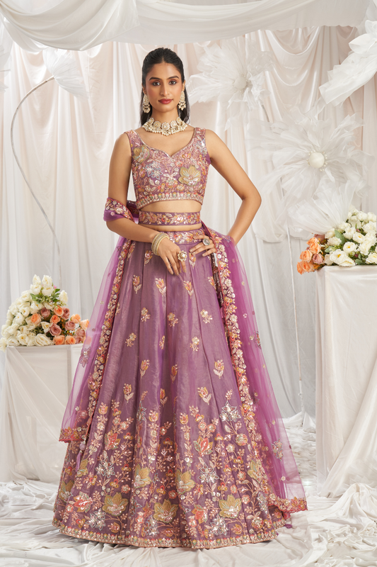 Designer Organza Embroidered Lehenga Choli with Glamorous Sequins