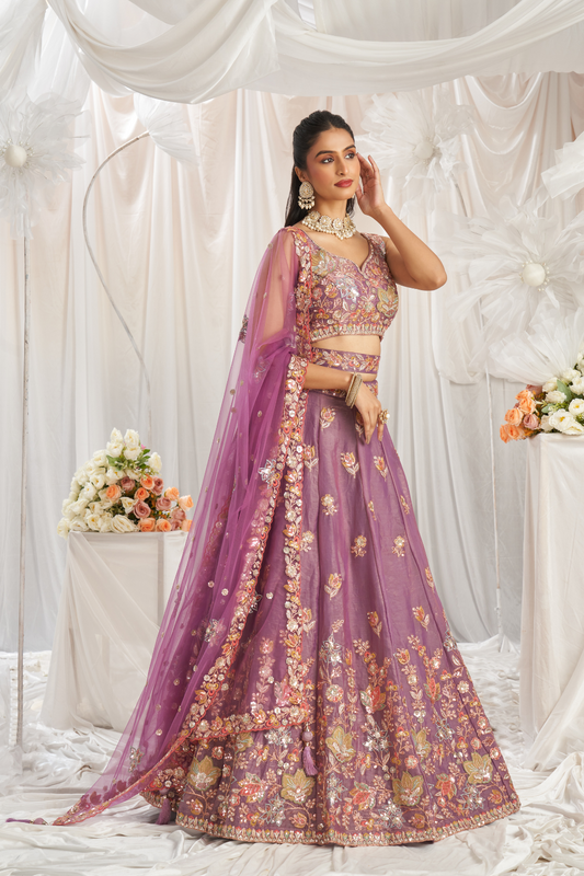 Designer Organza Embroidered Lehenga Choli with Glamorous Sequins