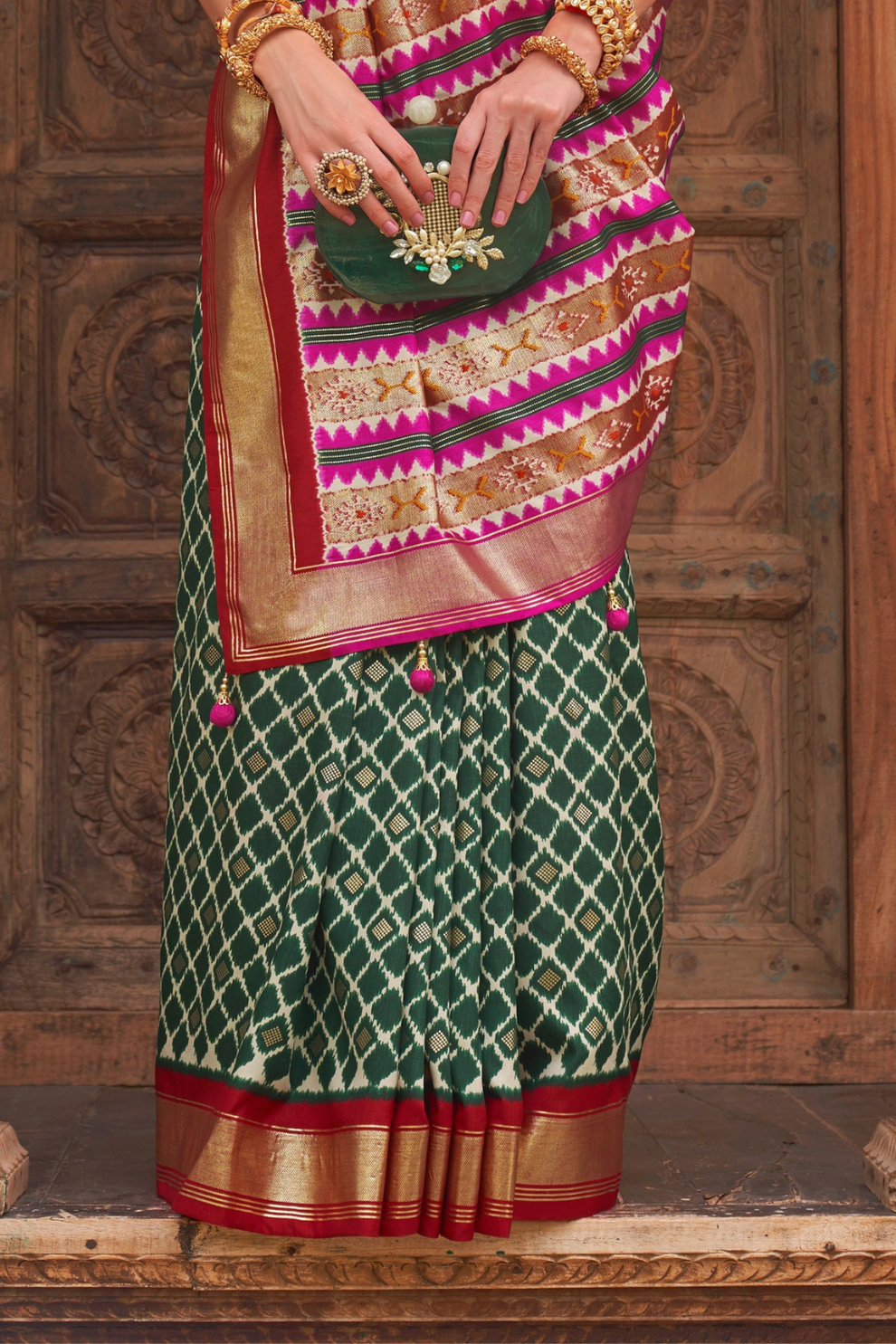 Banarasi Georgette Satin Saree with Artistic Print Detailing