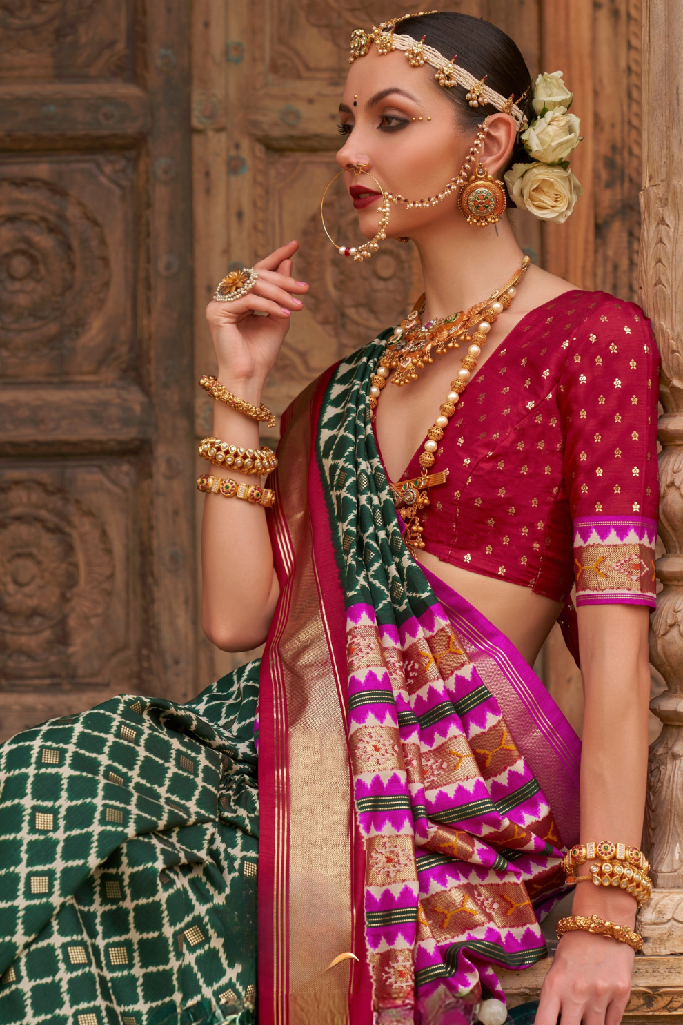 Banarasi Georgette Satin Saree with Artistic Print Detailing