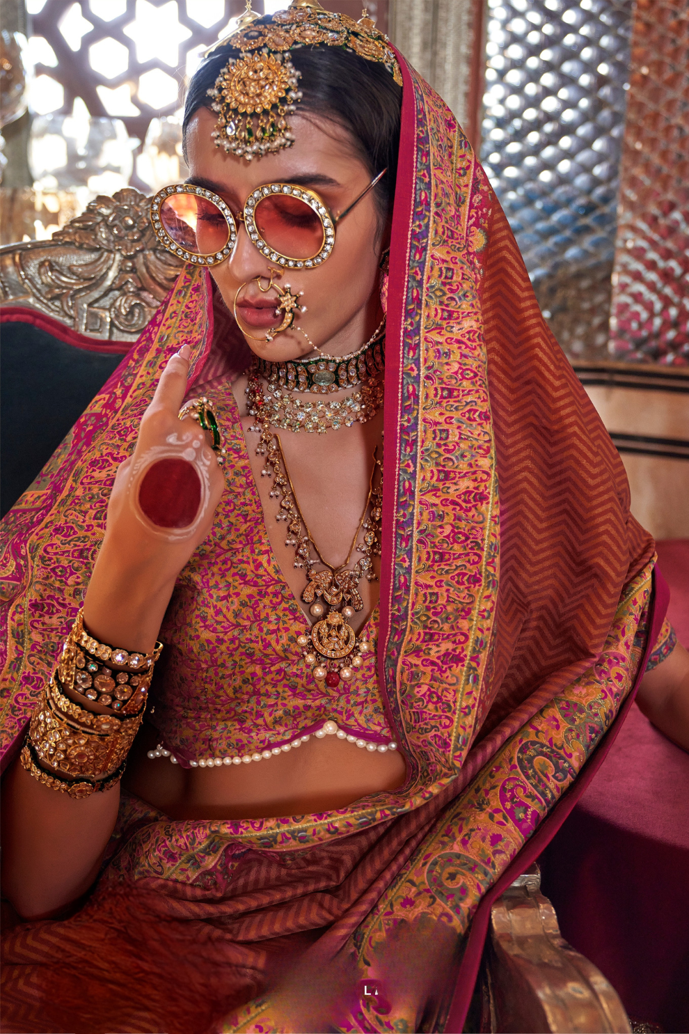 Elegant Printed Jamewar Saree – Blended Silk