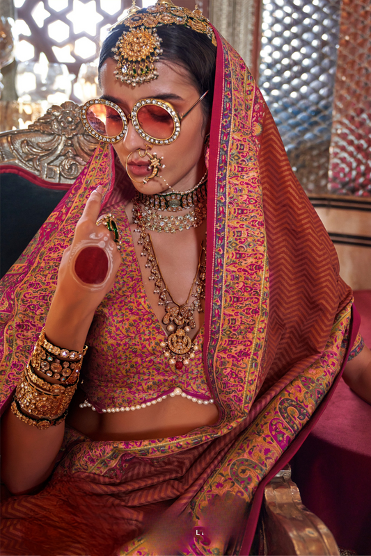 Elegant Printed Jamewar Saree – Blended Silk