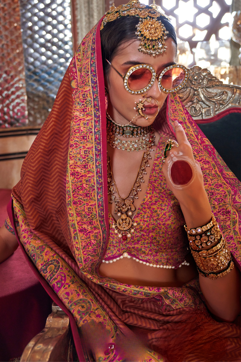 Elegant Printed Jamewar Saree – Blended Silk