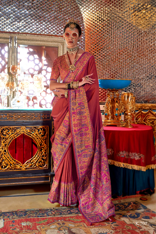 Elegant Printed Jamewar Saree – Blended Silk