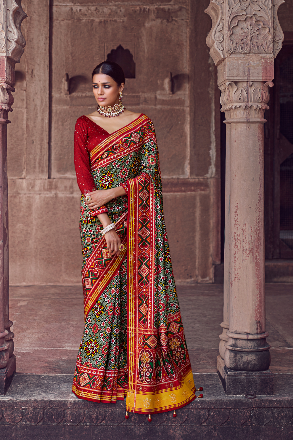 Dola Silk Saree with Ethnic Traditional  Patola Print Design