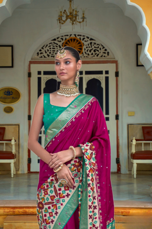 Traditional Patola Design Silk Saree with Rich Prints