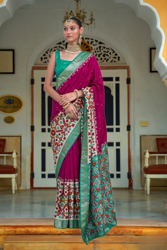 Traditional Patola Design Silk Saree with Rich Prints