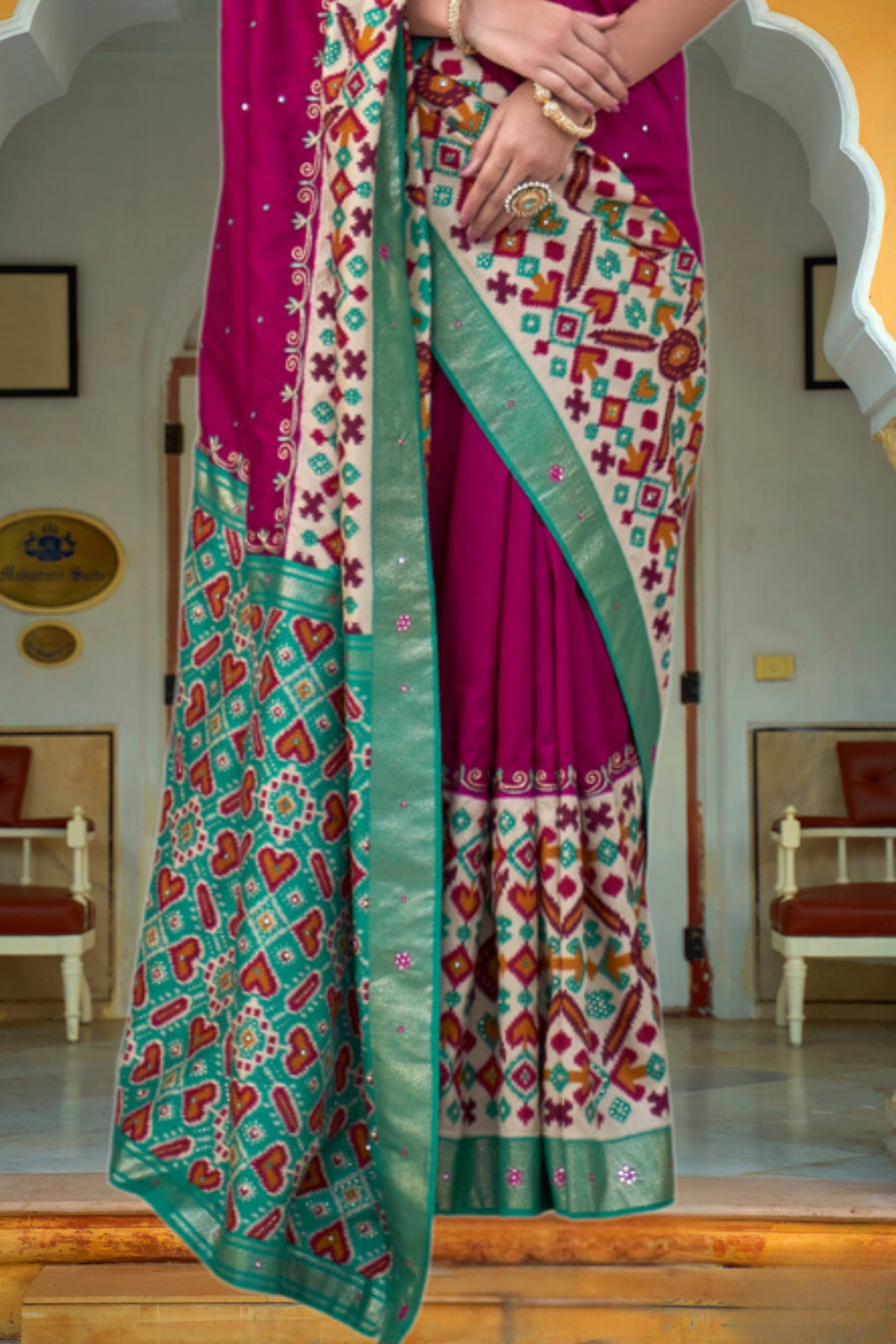 Traditional Patola Design Silk Saree with Rich Prints