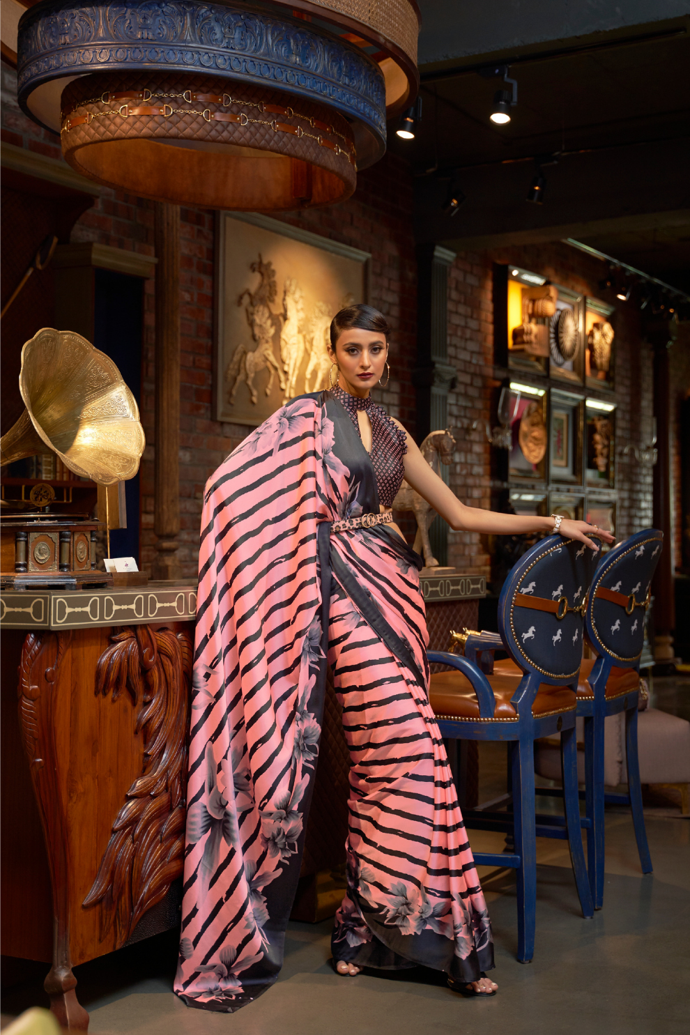 Printed Japan Satin Creep Saree with Elegant Flowing Drape
