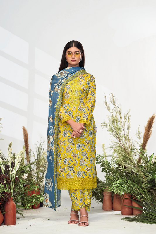 Elegent Pure Cotton Digital Print With Embroidery Designer Festive Wear Salwar Suit Set