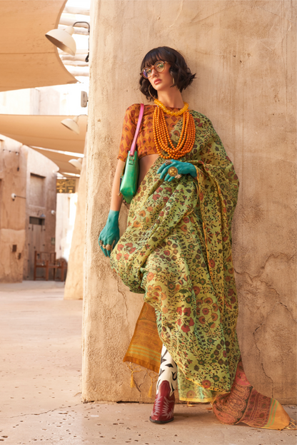 Digital Printed Tissue Silk Saree with Subtle Zari Shine