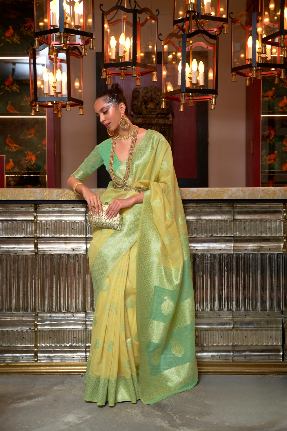 Woven Linen Silk Saree with Subtle Zari Detailing