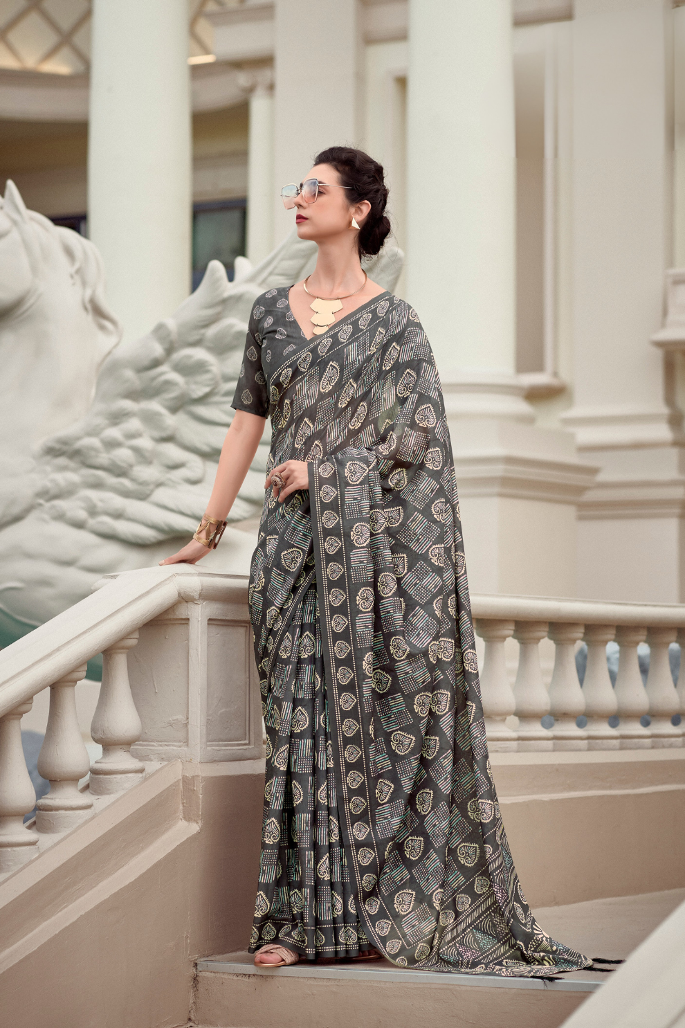 Elegant Whispers Pure Mal Mal Cotton Saree in Modern Digital Motifs - LaVante Fashion
