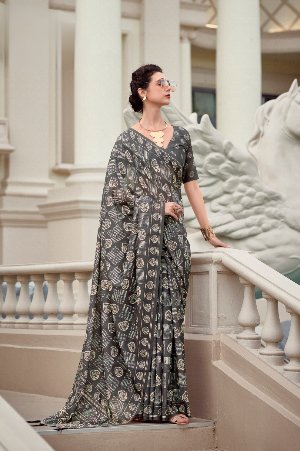 Elegant Whispers Pure Mal Mal Cotton Saree in Modern Digital Motifs - LaVante Fashion