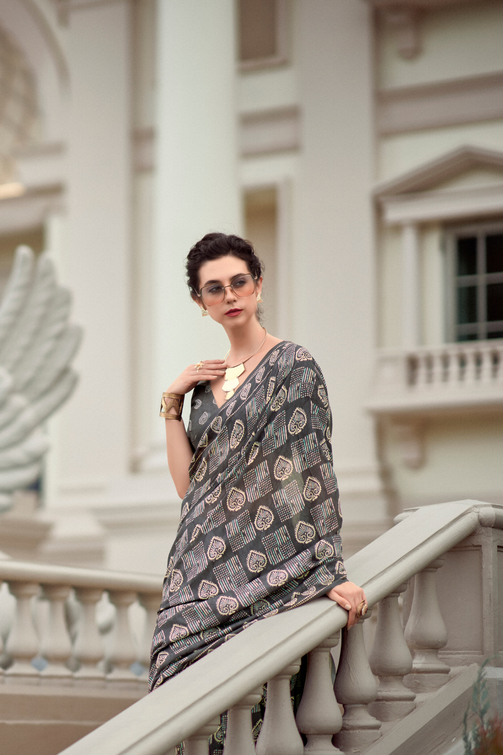 Elegant Whispers Pure Mal Mal Cotton Saree in Modern Digital Motifs - LaVante Fashion