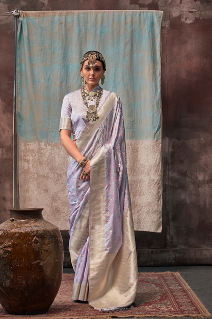 Lustrous Pure Satin Silk Saree with Banarasi Handloom Weave