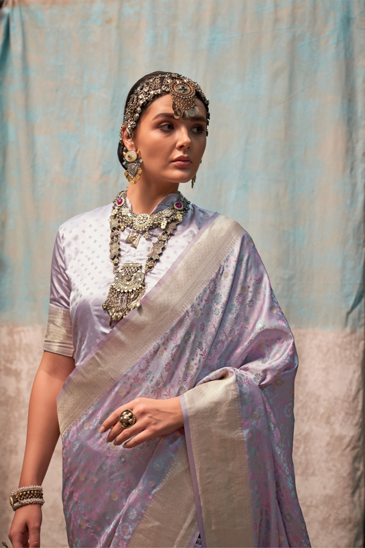 Lustrous Pure Satin Silk Saree with Banarasi Handloom Weave
