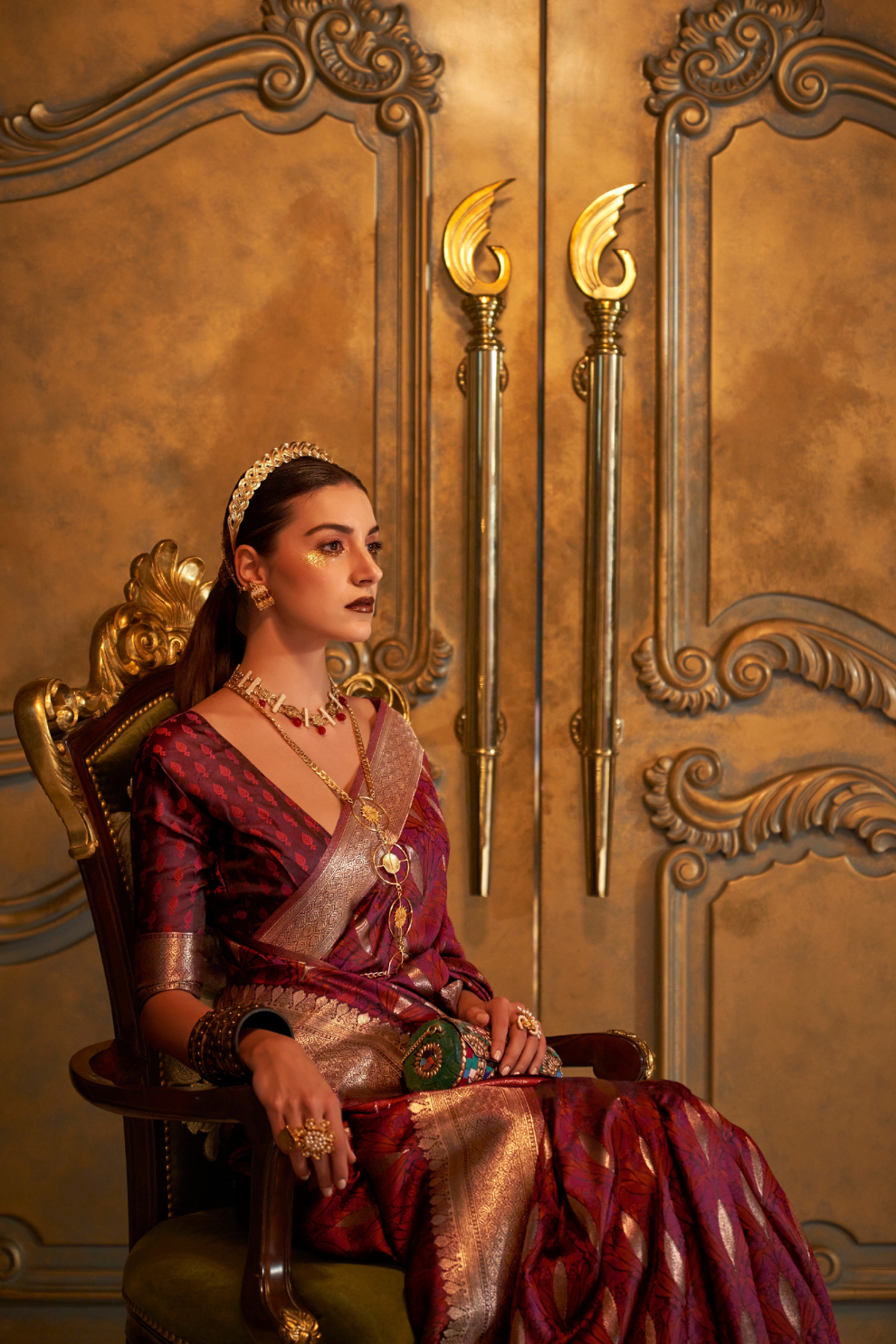 Satin Handloom Saree with Intricate Weaving Work