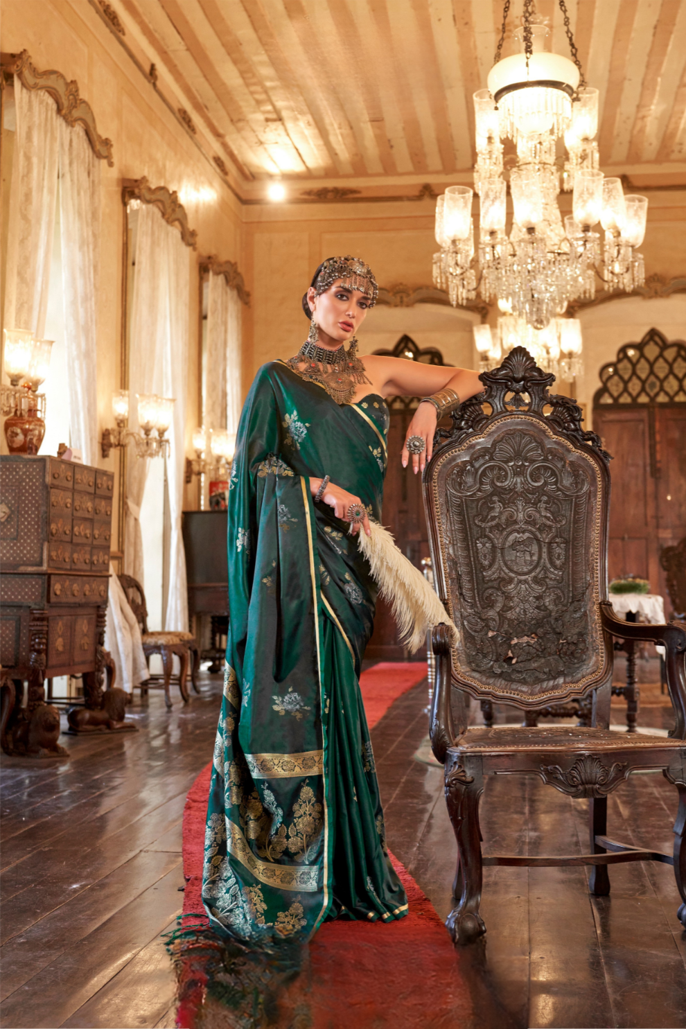 Zari Woven Banarasi Satin Silk Saree with Glossy Rich Finish