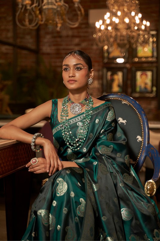 Pure Satin Saree with Elegant Handloom Weaving Design