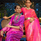 Elegant Fuchsia Satin Saree with Smooth Lustrous Finish