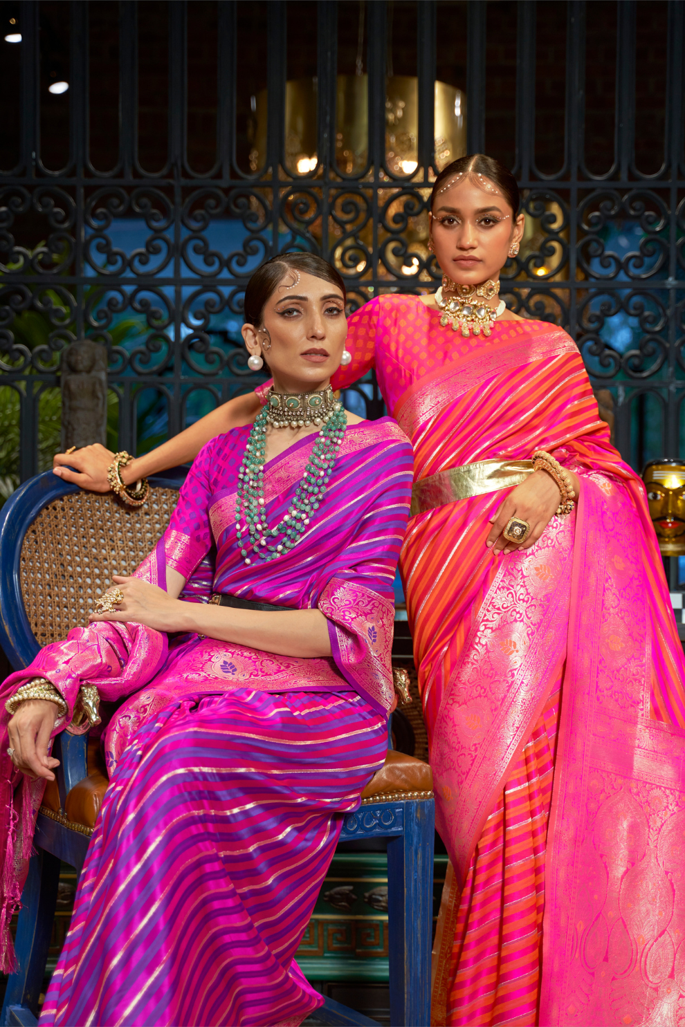 Elegant Fuchsia Satin Saree with Smooth Lustrous Finish