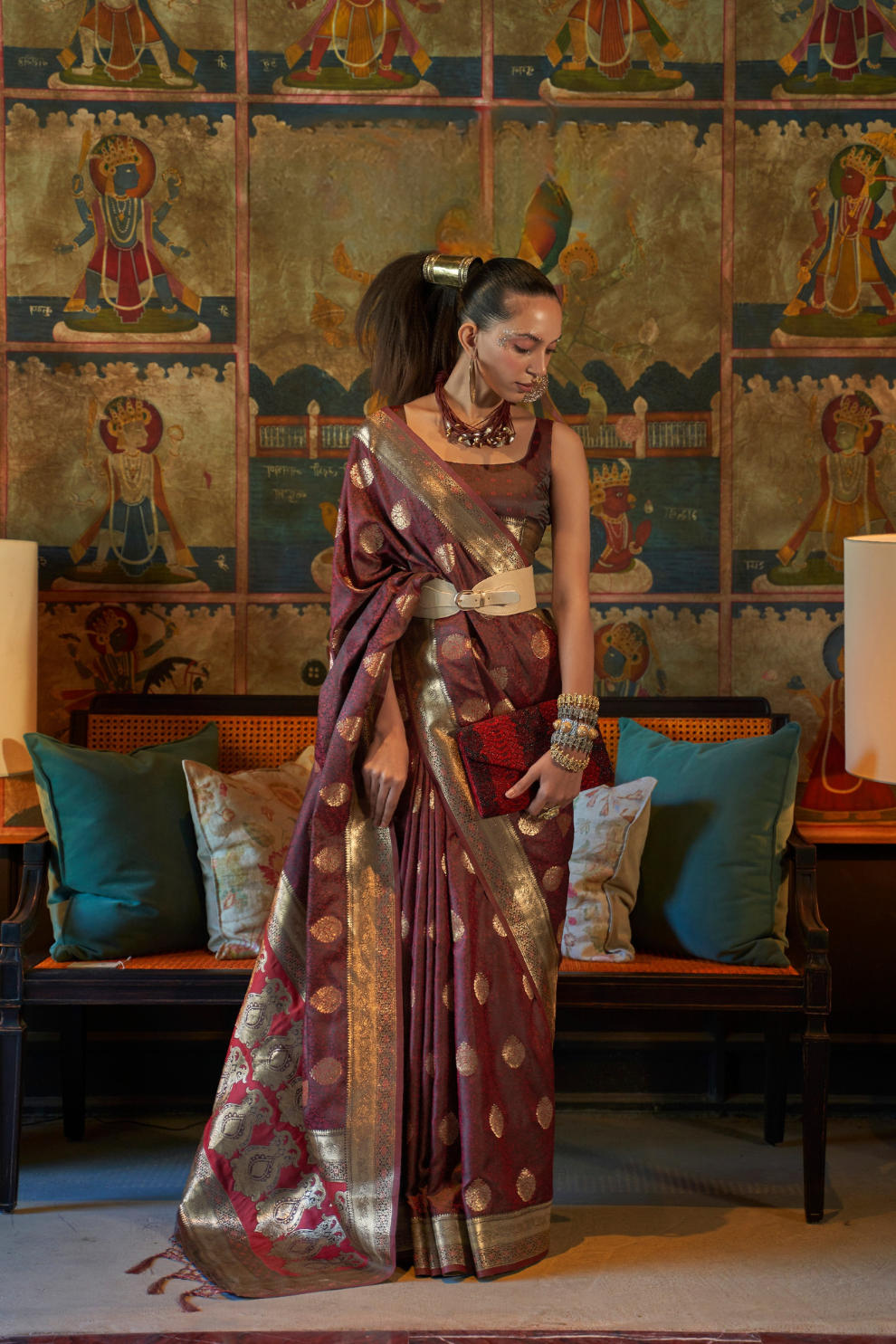 Elora Satin Tanchoi Silk Blend Saree with Handloom Weaving