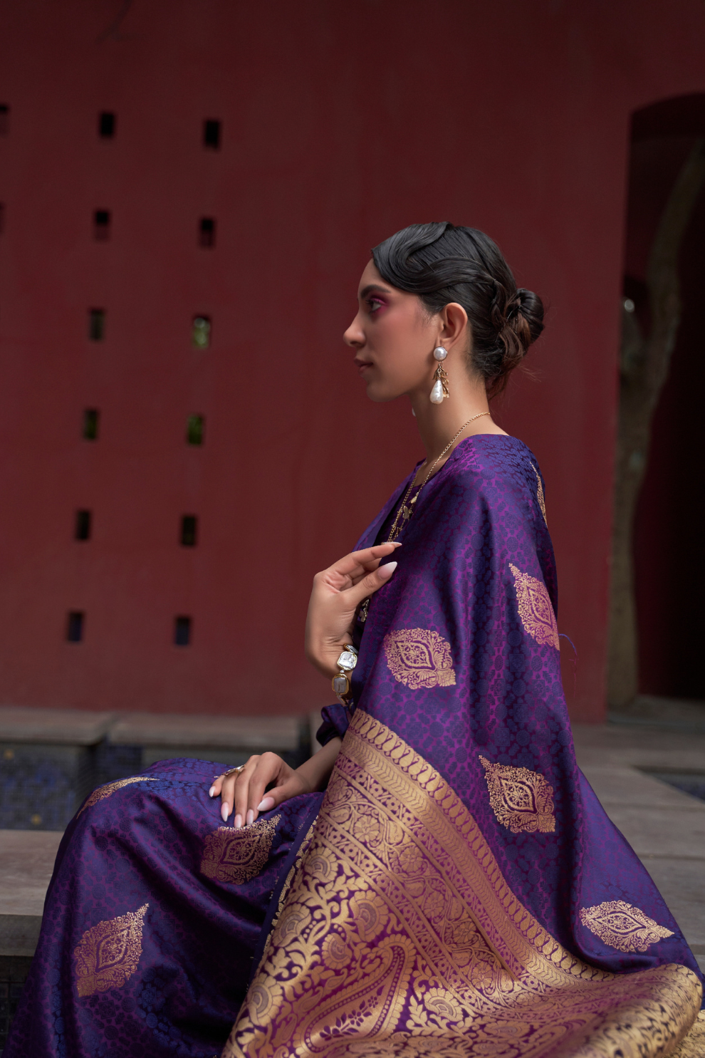 Printed Silk Saree with Zari Border and Tassels