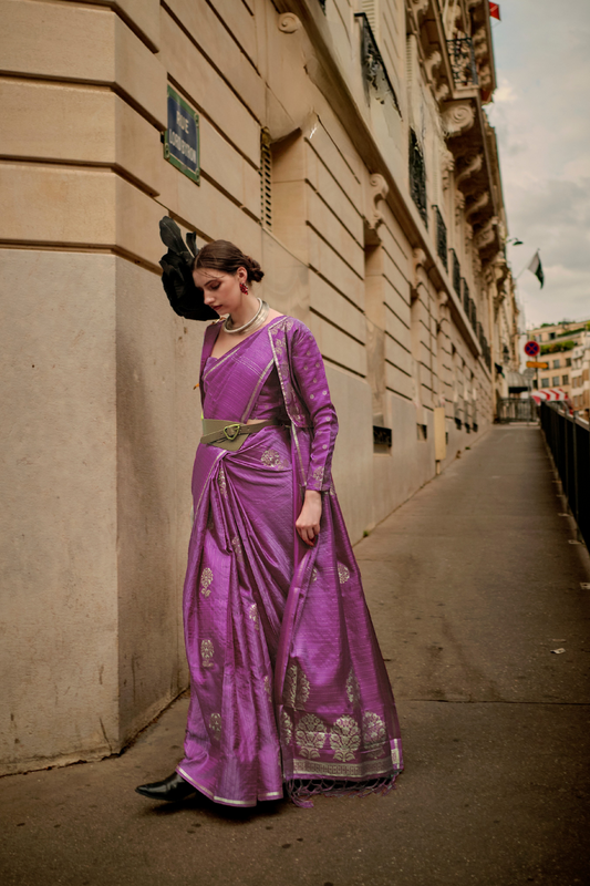 Zari Handloom Woven Satin Silk Saree with Lustrous Finish