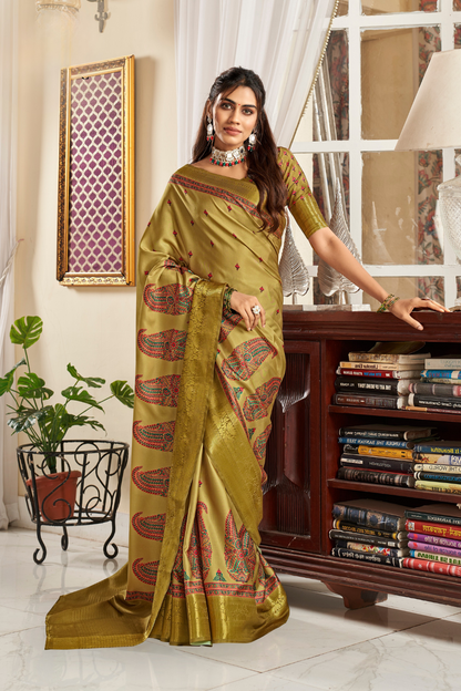 Glossy Pure Satin Silk Drape with Contemporary Digital Art - LaVante Fashion