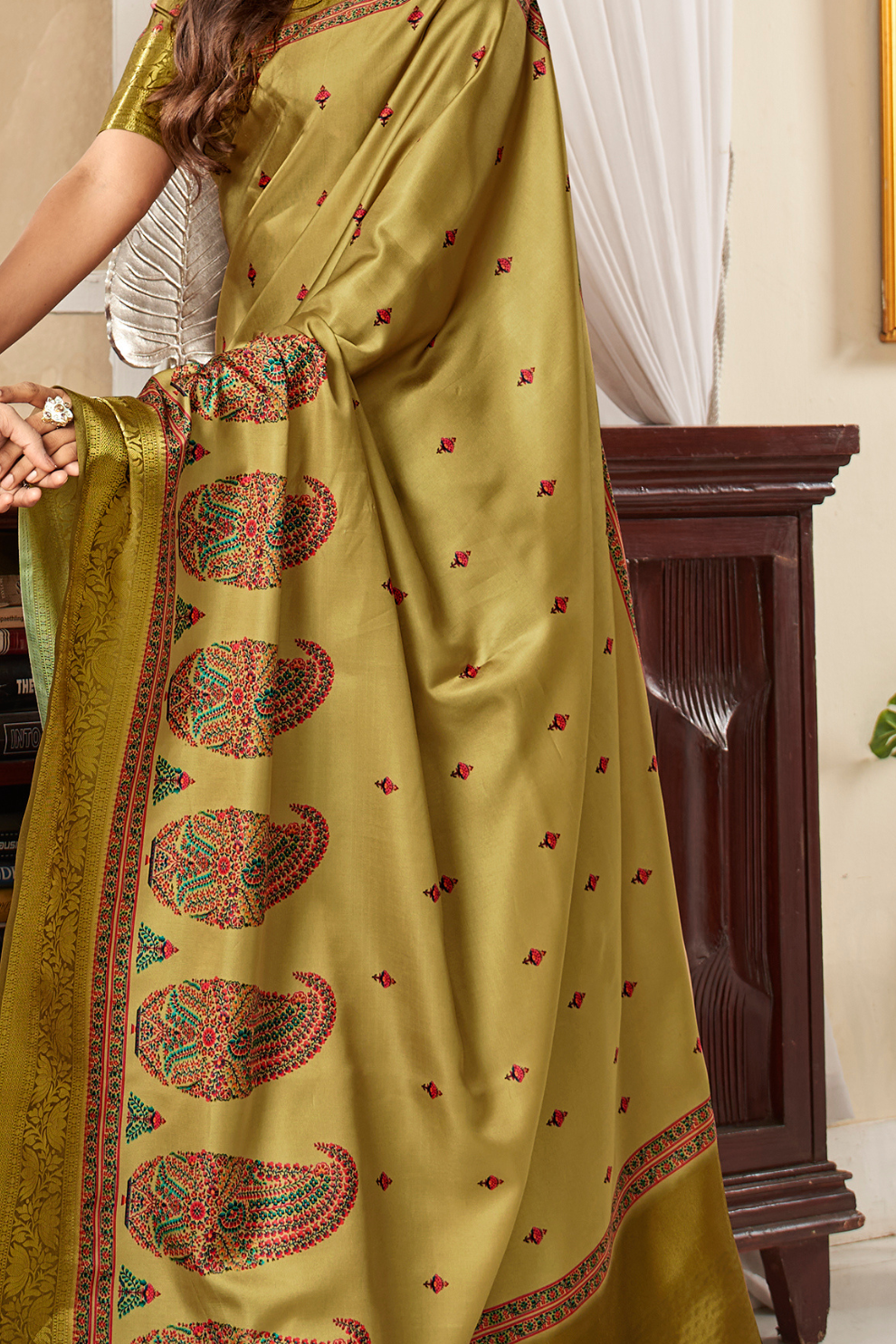 Glossy Pure Satin Silk Drape with Contemporary Digital Art - LaVante Fashion