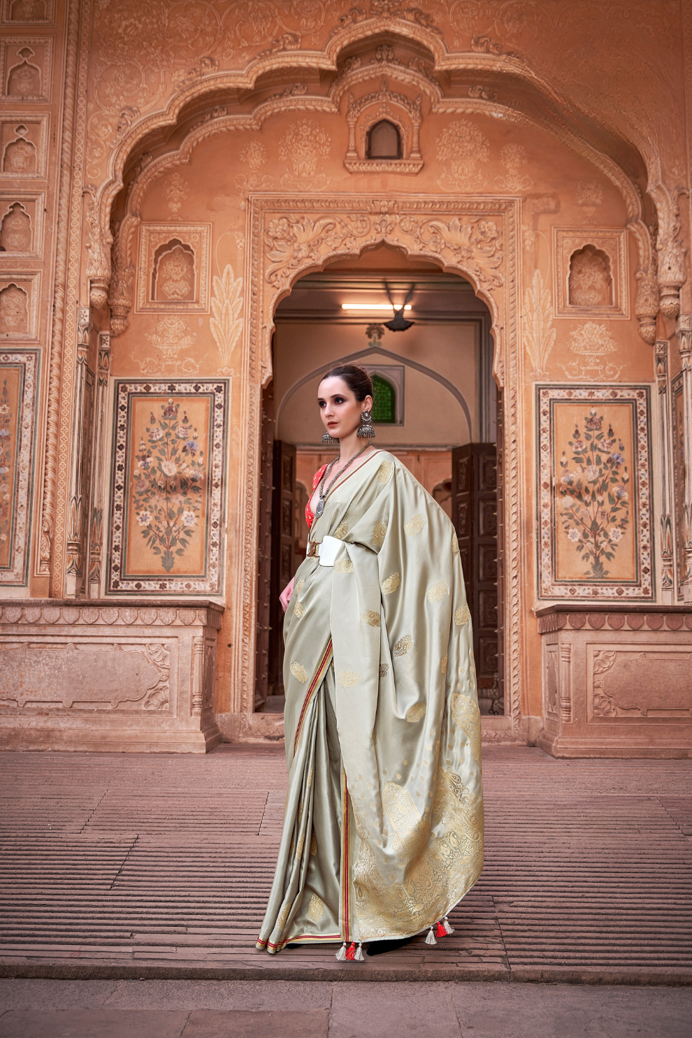 Luxurious Satin Fabric Adorned with Traditional Zari Work - LaVante Fashion
