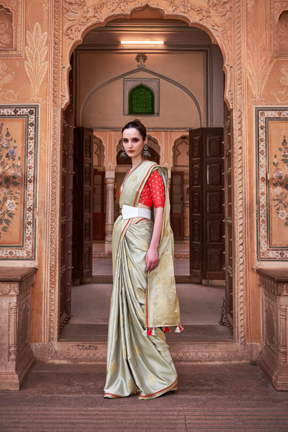 Luxurious Satin Fabric Adorned with Traditional Zari Work - LaVante Fashion
