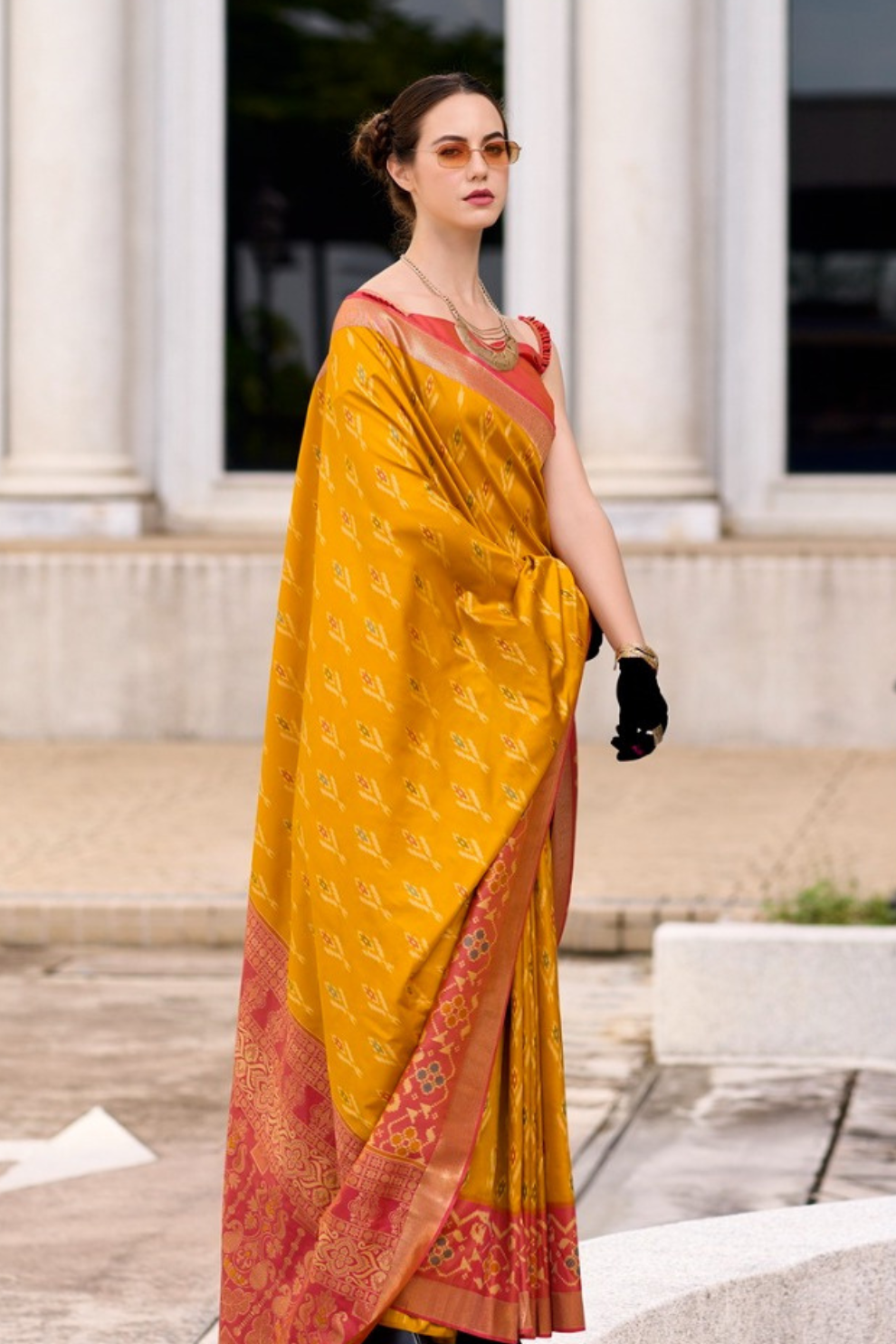 Soft Silk Saree with Ikkat Border and Classic Elegance - LaVante Fashion