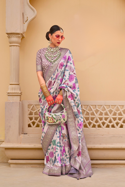Modern Foil Printed Silk Saree with Aqua Inspired Finish