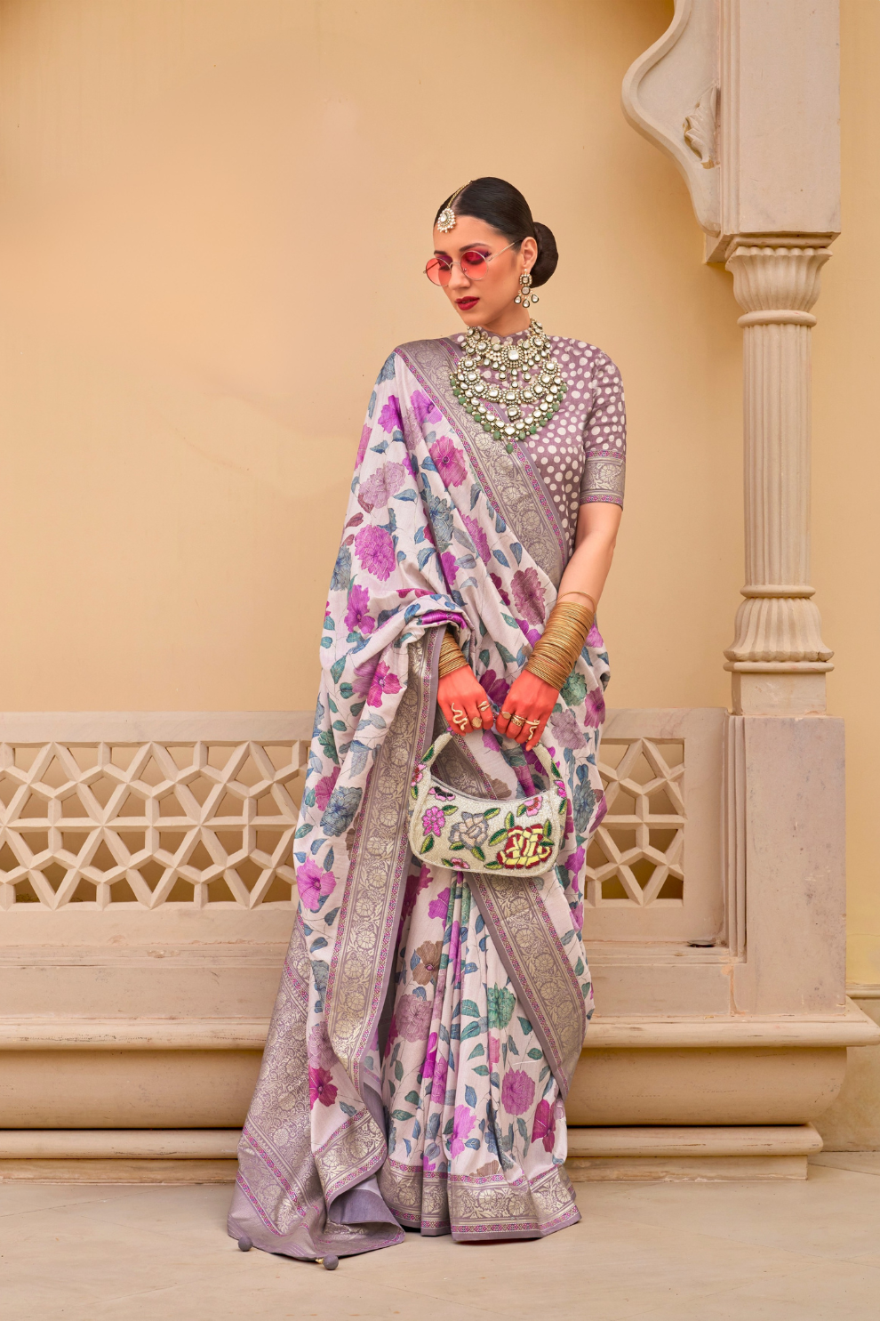 Modern Foil Printed Silk Saree with Aqua Inspired Finish