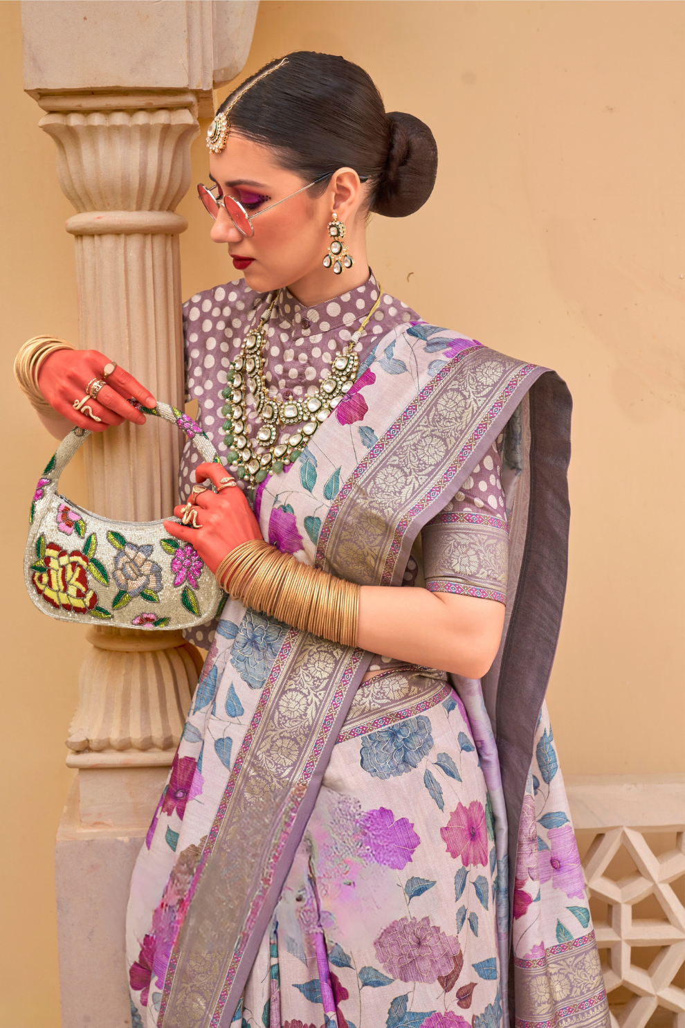 Modern Foil Printed Silk Saree with Aqua Inspired Finish