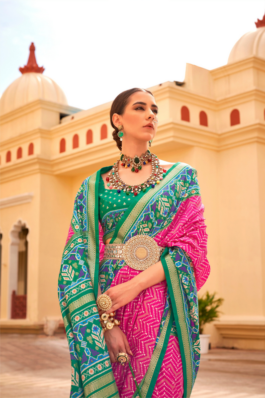 Classy Mehndi Traditional Saree with Elegant Weaving Work