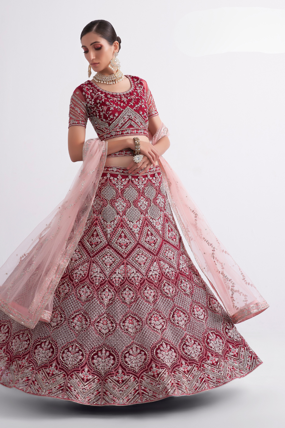 Bridal Red Net Lehenga Choli With Intricate Embroidery