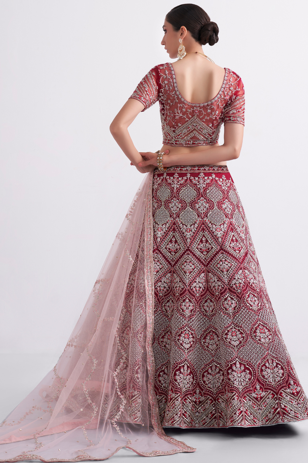 Bridal Red Net Lehenga Choli With Intricate Embroidery
