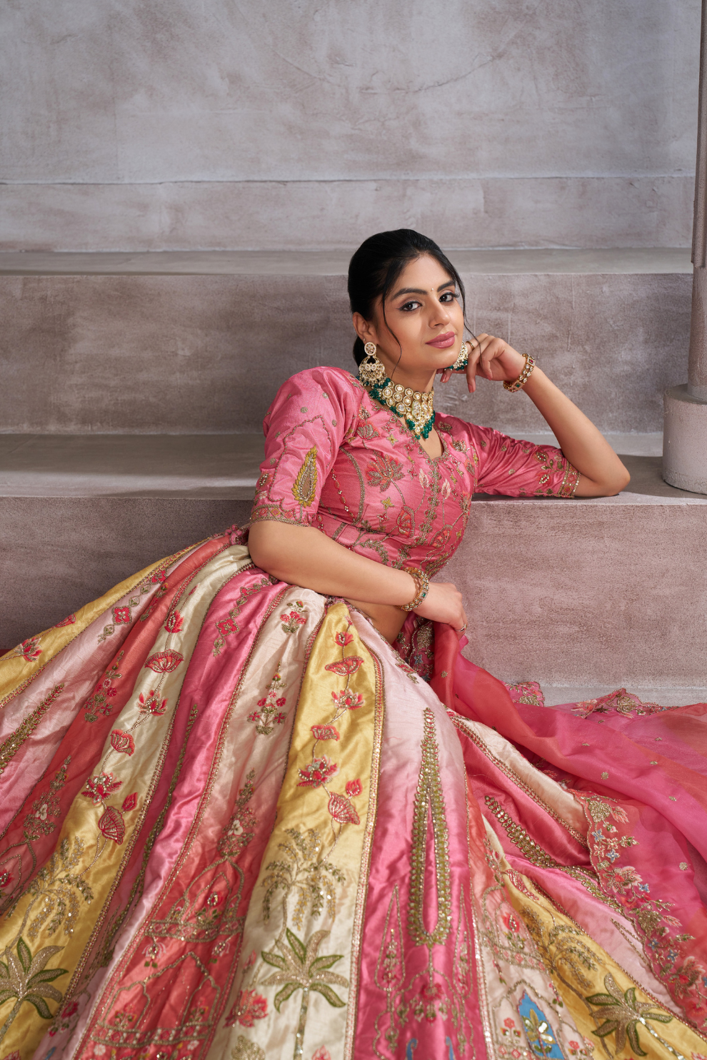 Elegant Pink Wedding Lehenga with Intricate Embroidery and Paisley Work