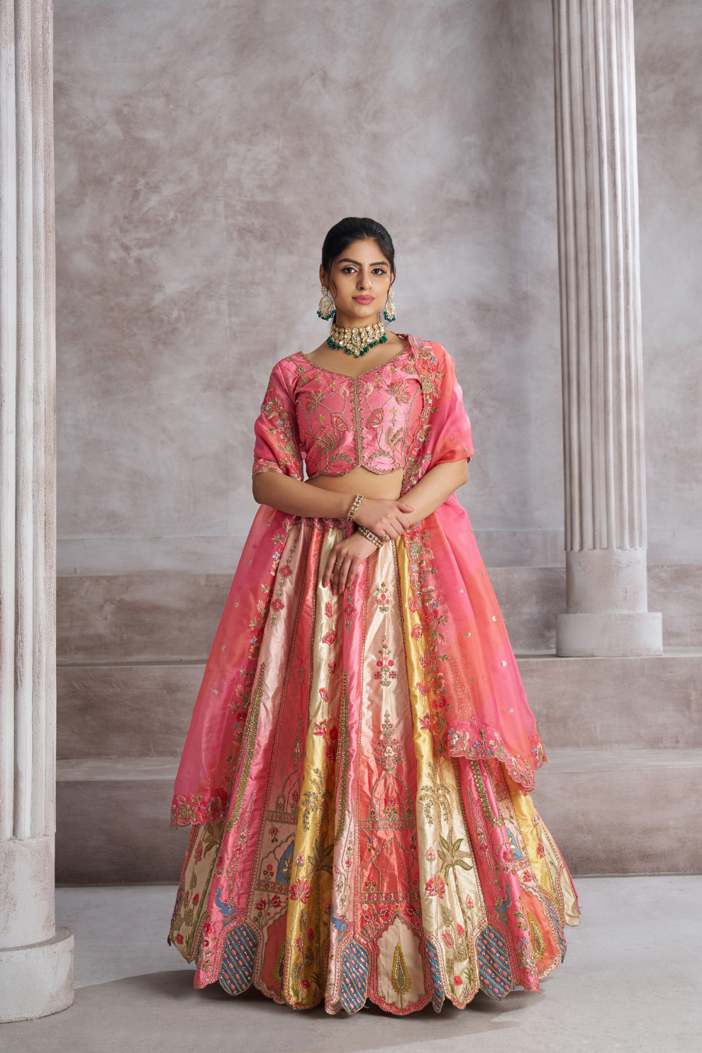 Elegant Pink Wedding Lehenga with Intricate Embroidery and Paisley Work