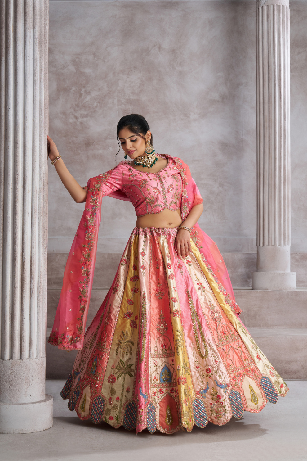 Elegant Pink Wedding Lehenga with Intricate Embroidery and Paisley Work