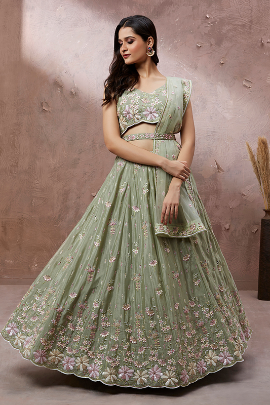 Elegant Georgette Sequin Lehenga with Zarkan Work