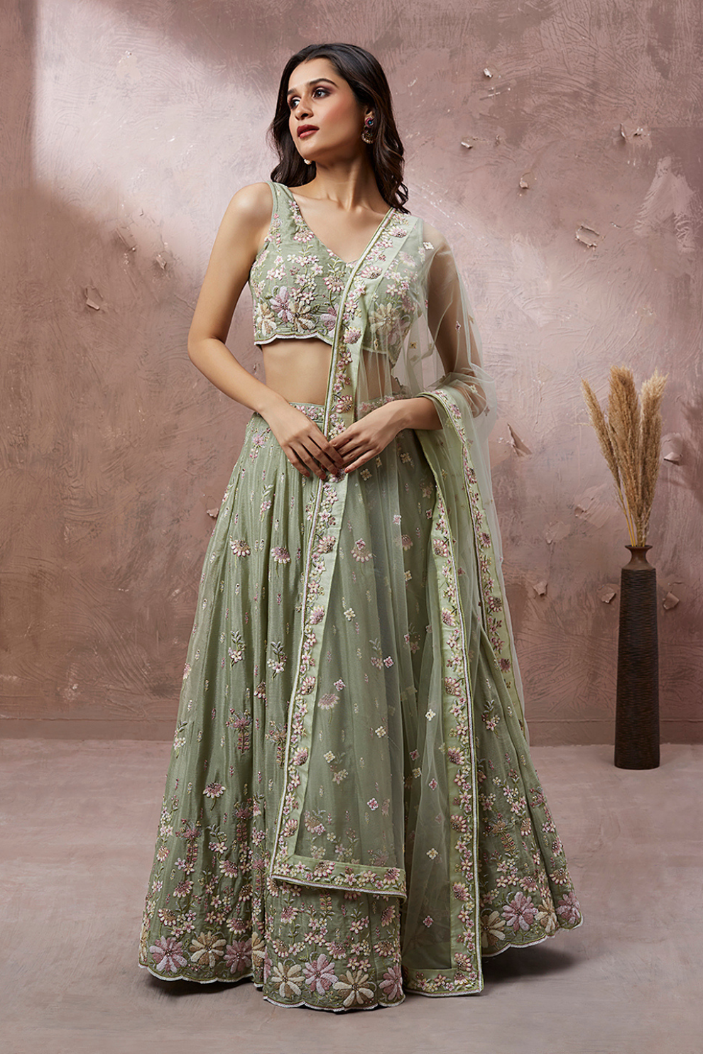 Elegant Georgette Sequin Lehenga with Zarkan Work