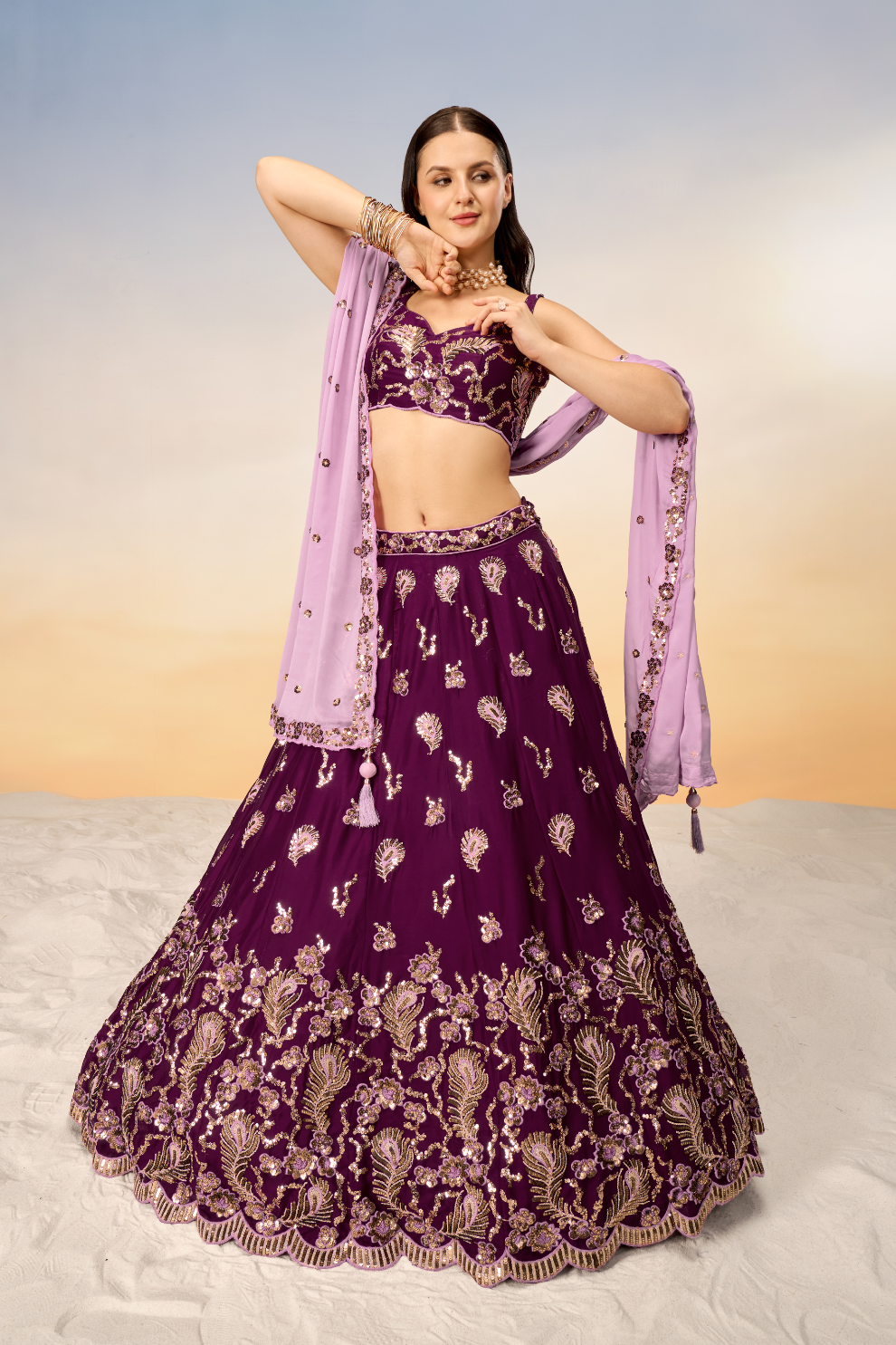 Pure Georgette With Heavy Sequins Embroidery Lehenga Choli Dupatta