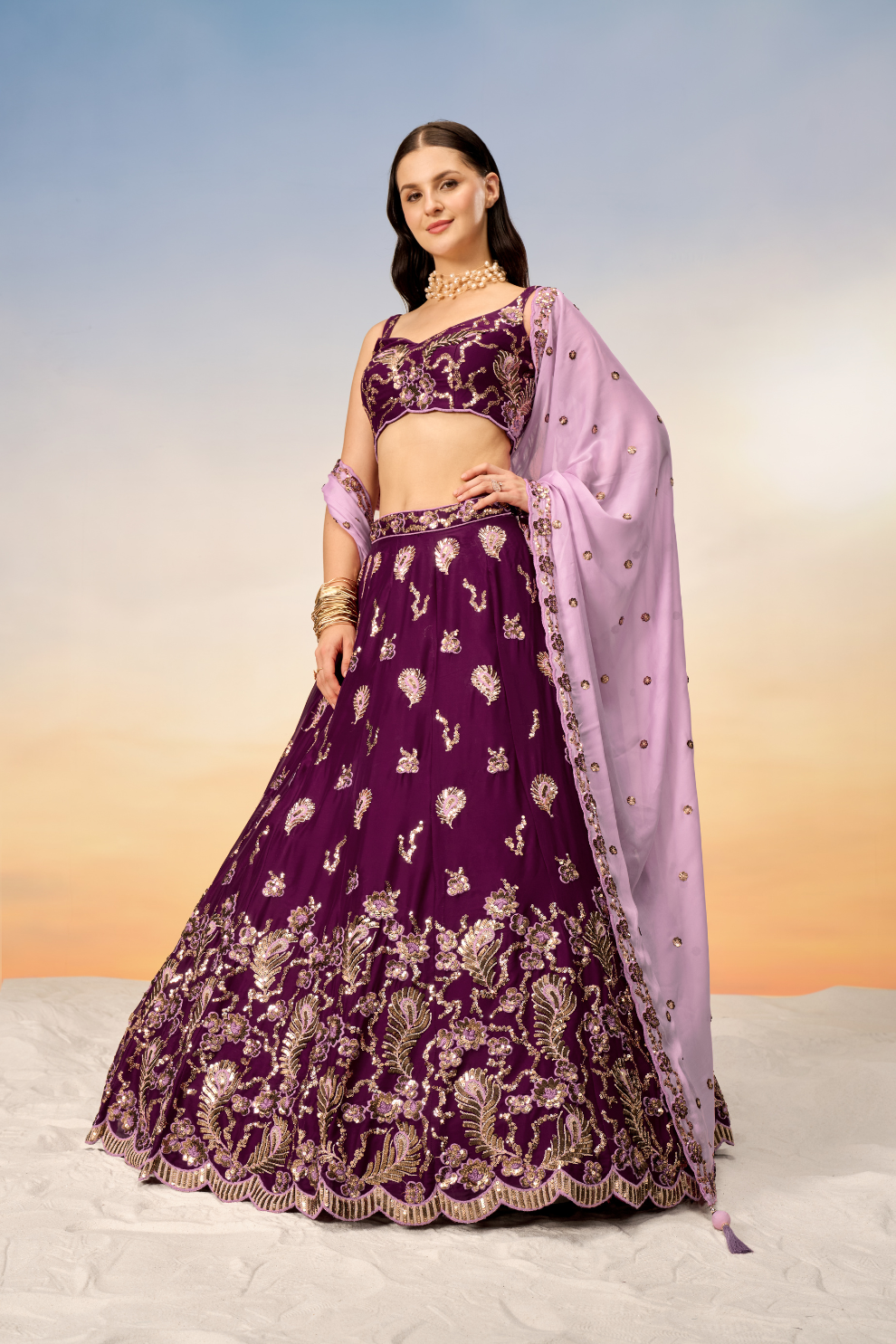 Pure Georgette With Heavy Sequins Embroidery Lehenga Choli Dupatta