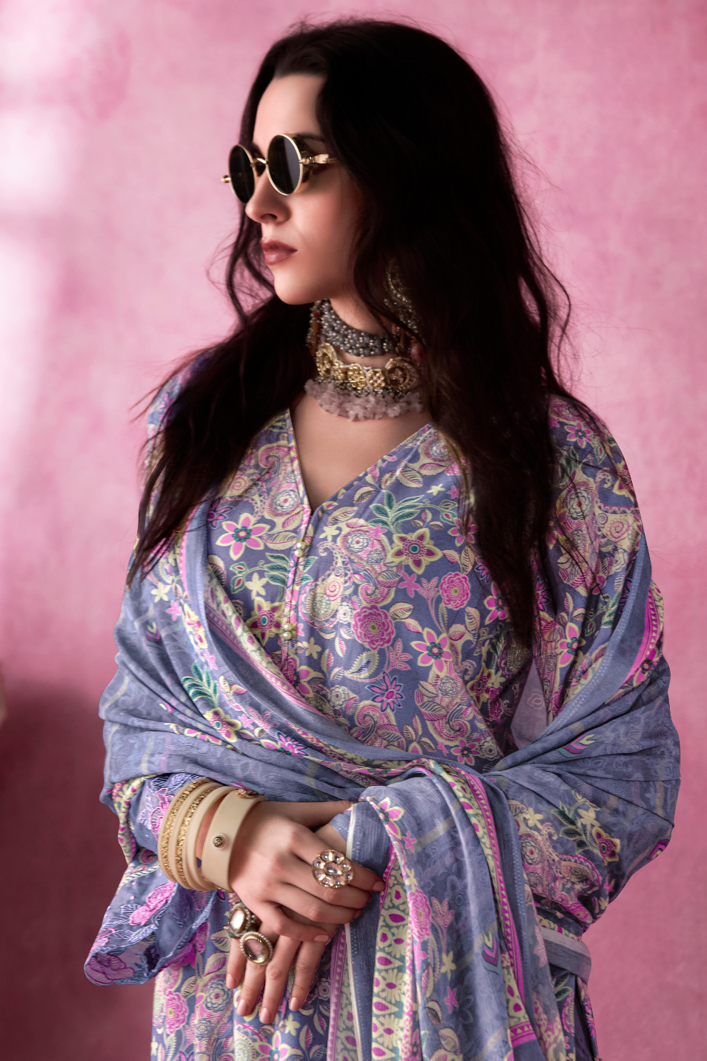 Pure Muslin Salwar Suit with Digital Print & Elegant Embroidery